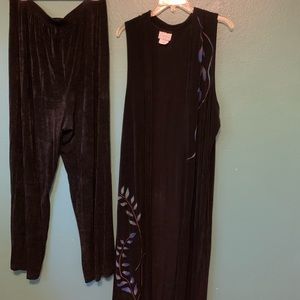 Women Black front open floral set Cardigan 2X